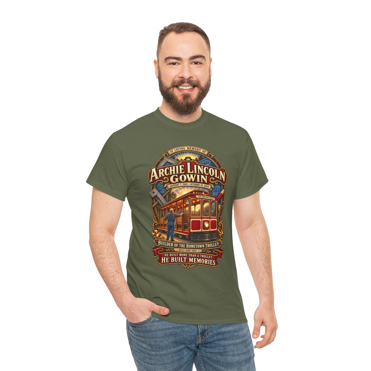 Vintage Trolley Memorial Tee - "Archie Lincoln Gowin" Legacy Shirt