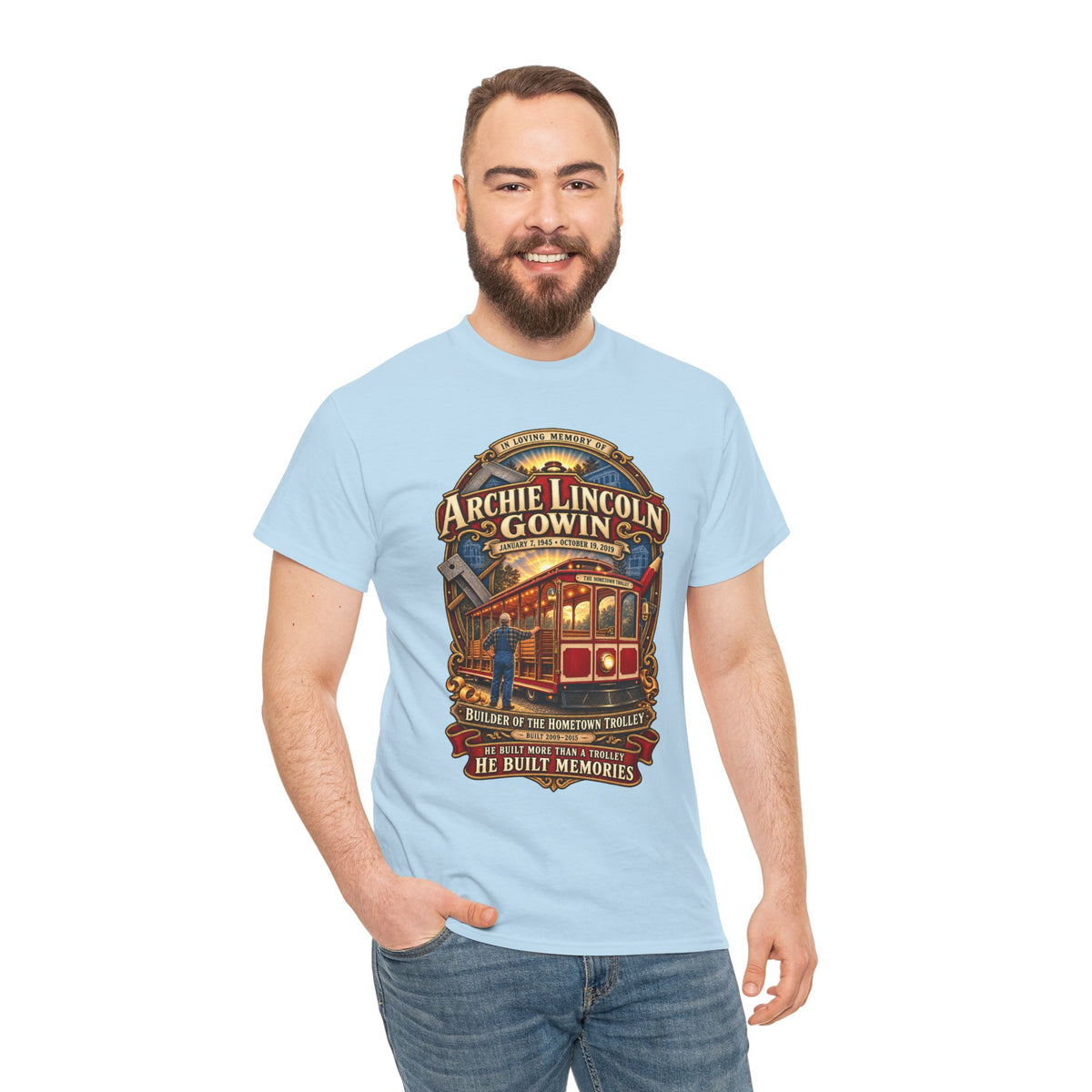 Vintage Trolley Memorial Tee - "Archie Lincoln Gowin" Legacy Shirt