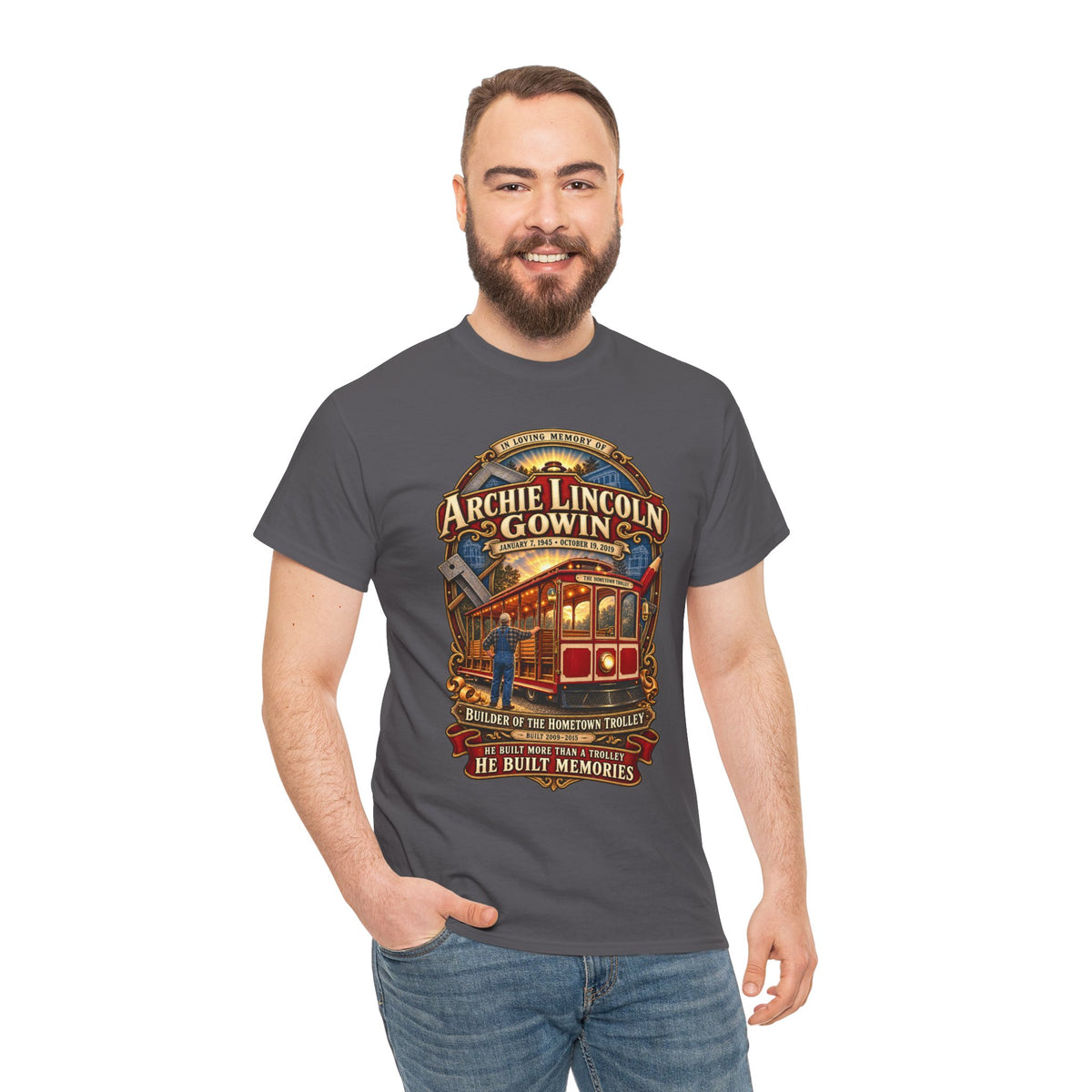 Vintage Trolley Memorial Tee - "Archie Lincoln Gowin" Legacy Shirt