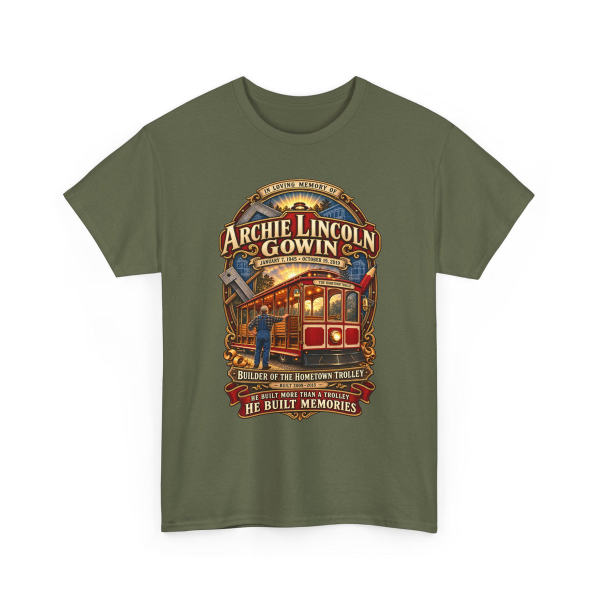 Vintage Trolley Memorial Tee - "Archie Lincoln Gowin" Legacy Shirt