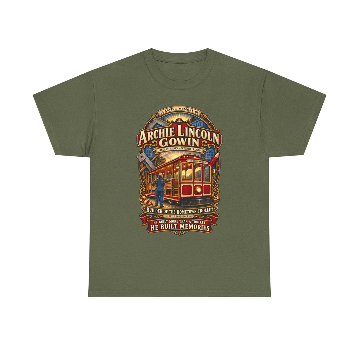 Vintage Trolley Memorial Tee - "Archie Lincoln Gowin" Legacy Shirt