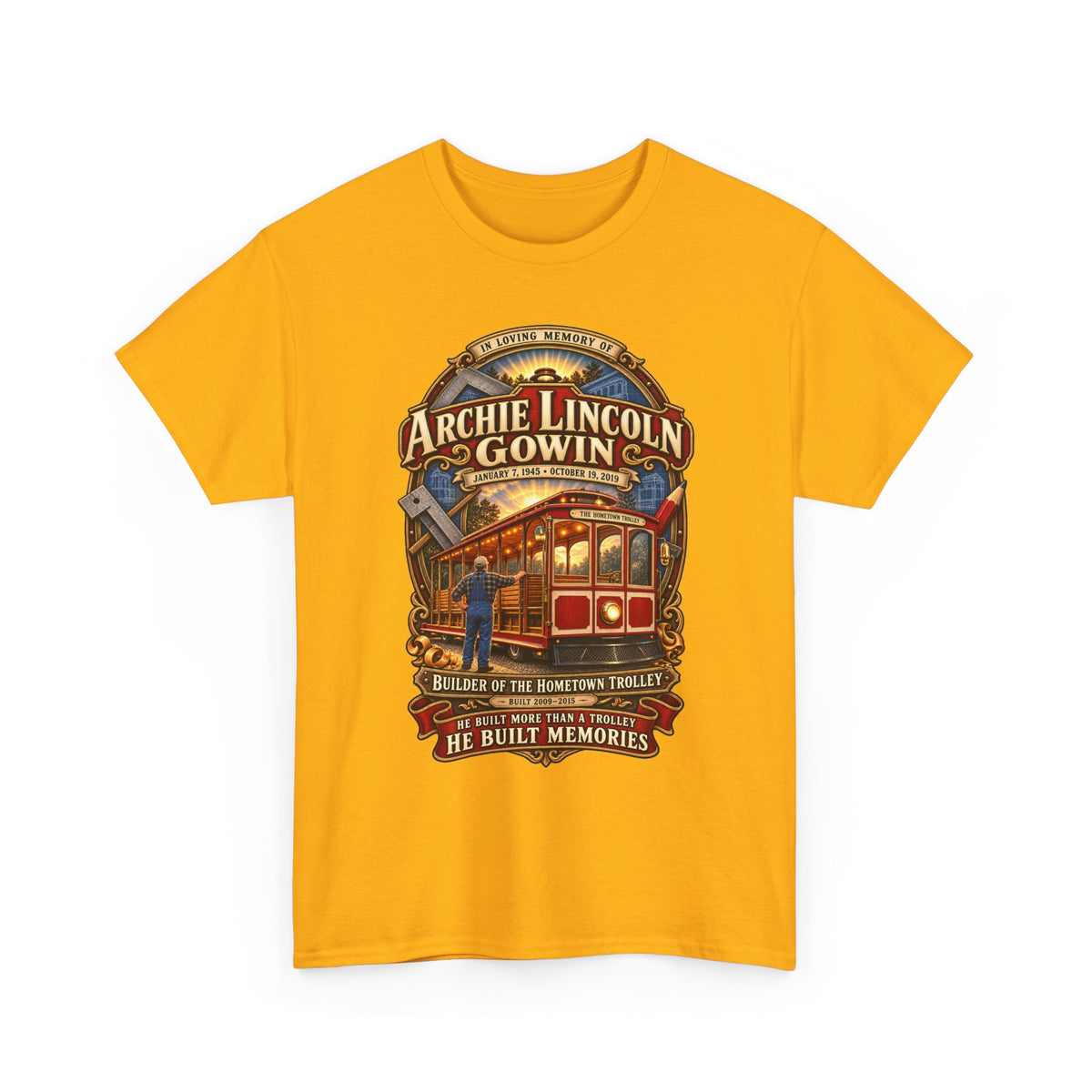 Vintage Trolley Memorial Tee - "Archie Lincoln Gowin" Legacy Shirt