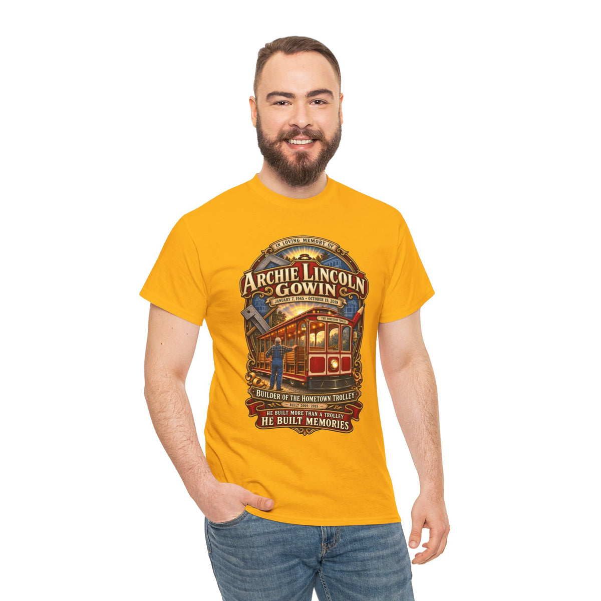 Vintage Trolley Memorial Tee - "Archie Lincoln Gowin" Legacy Shirt