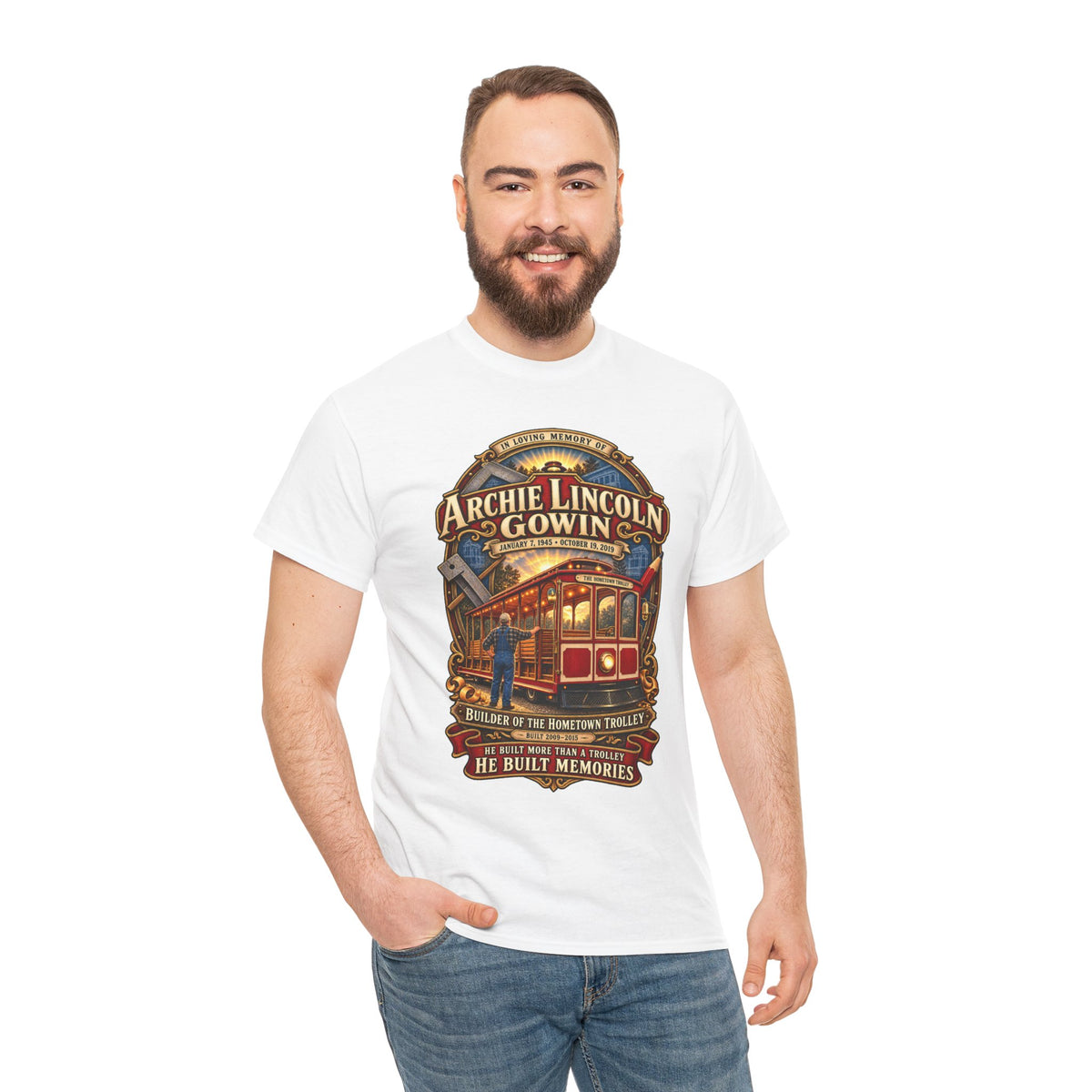 Vintage Trolley Memorial Tee - "Archie Lincoln Gowin" Legacy Shirt