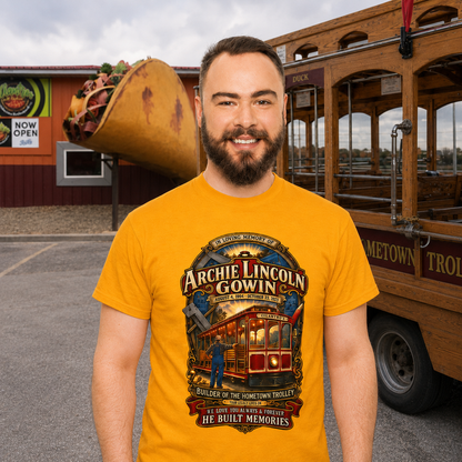 Vintage Trolley Memorial Tee - "Archie Lincoln Gowin" Legacy Shirt